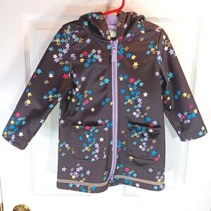 Please Mum Girls Purple Softshell Jacket Star Print Fleece Lined Size 3T